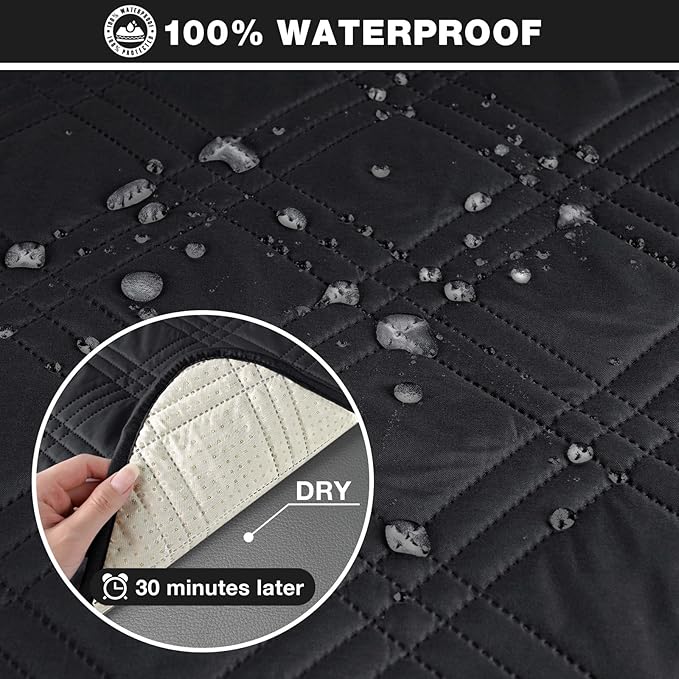 TAOCOCO 100% Waterproof Loveseat Recliner Cover, Non Slip Split Loveseat Covers for Reclining Loveseat with Elastic Straps, Washable Recliner Chair/Furniture Protector for Kids Pets(2 Seater, Black)