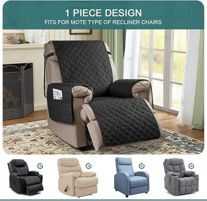 Ruaozz 100% Waterproof Recliner Chair Cover Non-Slip Oversized Reclining Cover for Large Recliner Chair Washable Chair Seat Cover with Elastic Straps for Kids, Dogs, Pets (Black, 28'')