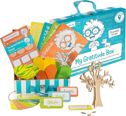 Open The Joy Gratitude Box for Kids - DIY Wooden Craft, Clay Bowl Kit, Origami Activities, Gratitude Journal, and Reflection Cards - Educational Emotional Learning Toys for Ages 4+