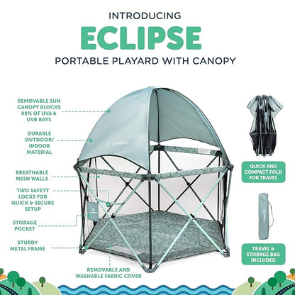 Baby Delight Go with Me Eclipse Deluxe Portable Playard | Playpen | Sun Canopy | Indoor and Outdoor | Ultra Padded Nylon Floor | Green Garden