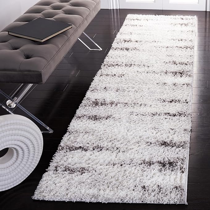 SAFAVIEH Berber Shag Collection Runner Rug - 2'3" x 8', Grey & Dark Grey, Abstract Design, Non-Shedding & Easy Care, 1.25-inch Thick Ideal for High Traffic Areas in Living Room, Bedroom (BER551F)