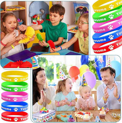 100 Pieces Paw Print Silicone Bracelets You Are Pawsome Paw Print Silicone Wristband Paw Birthday Favor Puppy Party Favors Supplies Decorations Goodie Bag Favor Stuffers Multicolor