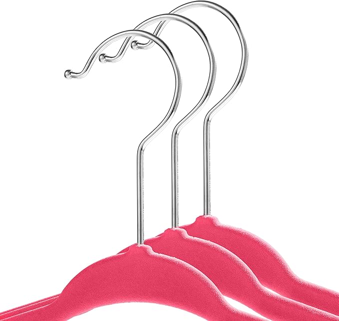 Casafield 50 Velvet Baby Hangers - 11" Size for Infant & Toddler Clothes - Pink