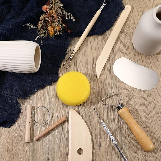 Leriton 160 Pcs Pottery Clay Tools Kit Sculpting Clay Tool Includes Cutting Modeling Trimming with Wooden Handles Carving Kit for Beginners Carving Shaping