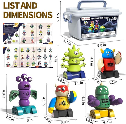 Magnetic Robot Toy for Kids 3-5, 35 PCS STEM Educational Playset with Storage Box, DIY Stacking Monster Robots, Toddler Creative Alien Toys Gift for Boys Girls (Christmas Birthday)