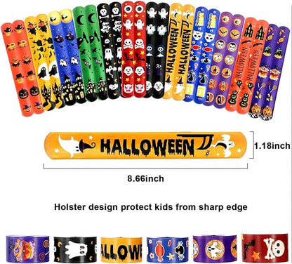 Garma 96Pcs Halloween Slap Bracelets Rubber Wristbands for Halloween Party favors, Kids Girls Boys Toddlers Halloween Gifts