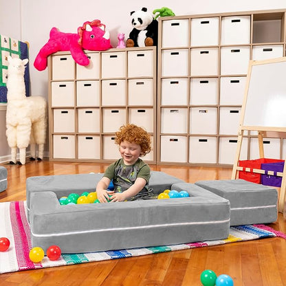 Jaxx Zipline Modular Kids Loveseat & Ottomans/Fold Out Lounger, Platinum