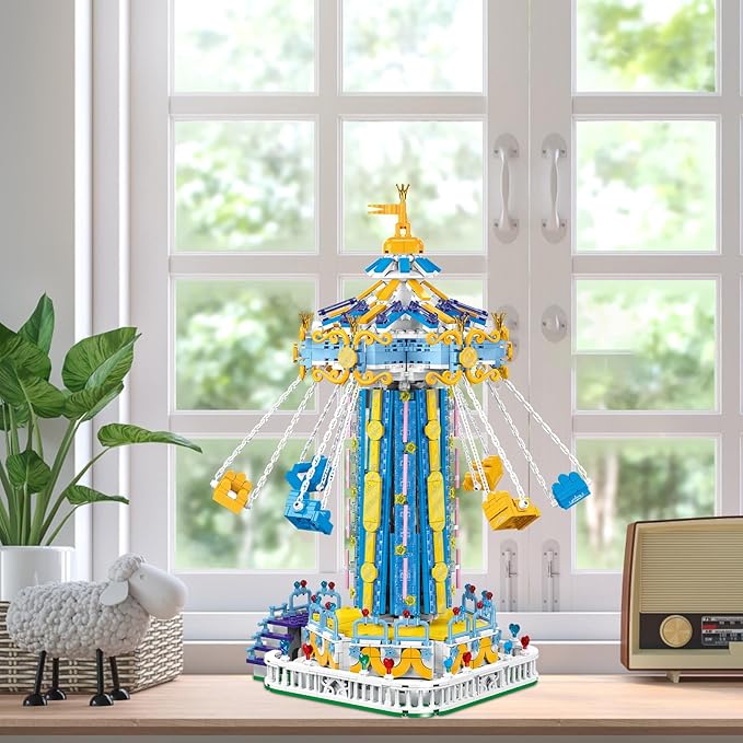 Swing Ride Building Blocks Set. Large Amusement Park Model Kit for Boys and Girls Over 6 Years Old., Carousel Building Set for Motorized Control and With LED Ligh, Christmas Birthday Gifts- 1892 PCS