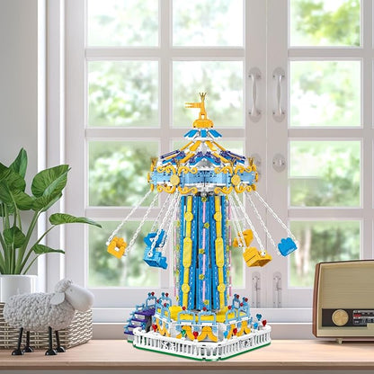 Swing Ride Building Blocks Set. Large Amusement Park Model Kit for Boys and Girls Over 6 Years Old., Carousel Building Set for Motorized Control and With LED Ligh, Christmas Birthday Gifts- 1892 PCS