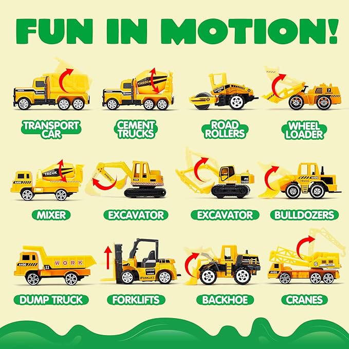 JOYIN 25-in-1 Construction Truck Toy Set with 12 Vehicles & 12 Worker Figures, Push and Go Toy Trucks with Sound and Light, Construction Toys Easter Basket Birthday Gifts for Kids 3 4 5 6 7 Years Old