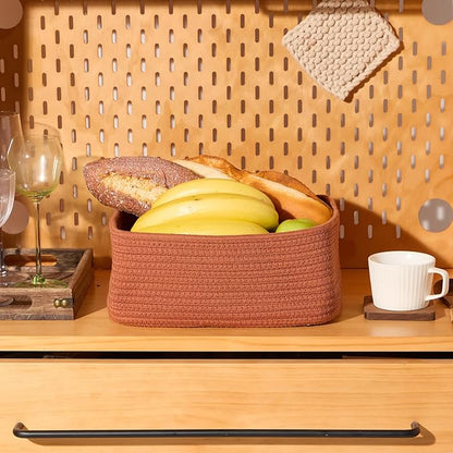 MiniArk Small Storage Baskets for Organizing | Closet Organizer Bins | Shelf Toy Basket | Woven Rope Baskets | Cube Decorative Box | Shallow Basket | 11.5x7.5x4.7” | 3 Packs Oxide Red