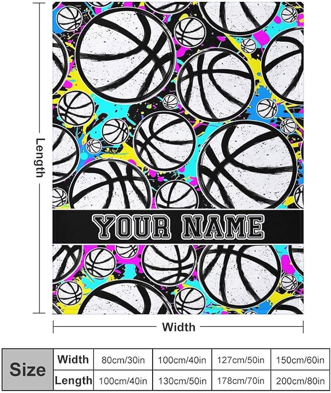 Custom Basketball Blanket - Soft Flannel Sports Basketball Blankets for Girls Boys Kids Basketball Lovers - Warm Basketball Throw Blankets for All Season Lap, Chair, Sofa - 50"x40"