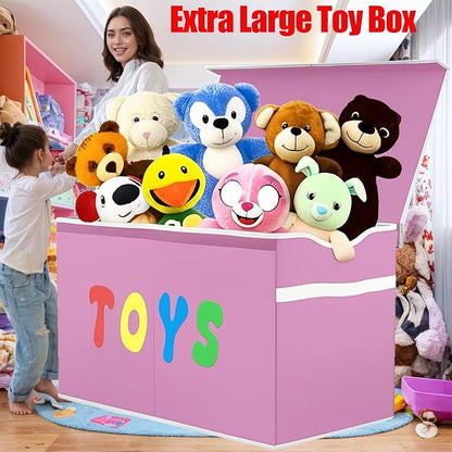 YOLOXO Toy Box Chest, Collapsible Sturdy Storage Bins with Lids, Extra Large Kids Toy Storage Organizer Boxes Bins Baskets for Kids, Boys, Girls, Nursery Room, Playroom, Closet (Classical Pink)