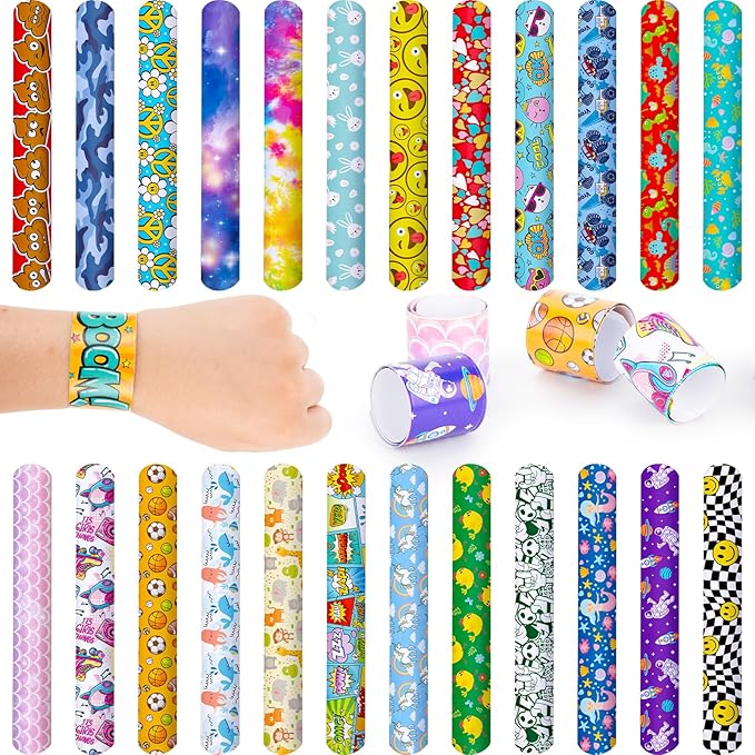 POPLAY 48PCS Slap Bracelets Bulk, Slap Wristbands Party Favors Mermaid Tie Dye Galaxy for Kids Birthday Gift Classroom Awards