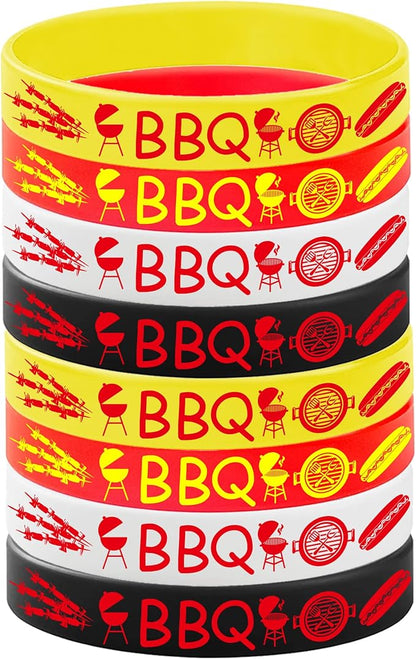 24PCS BBQ Rubber Bracelets Party Favors -Barbeque Themed Silicone Wristbands Party Supplies Decorations Hot Dog Birthday Baby Shower Party