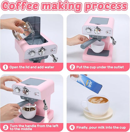 CUTE STONE Toy Coffee Set , Kids Coffee Maker Toy with Sound and Light, Realistic Steam, Play Kitchen Set with Play Food, Toddler Toy Kitchen Accessories for Girls Boys