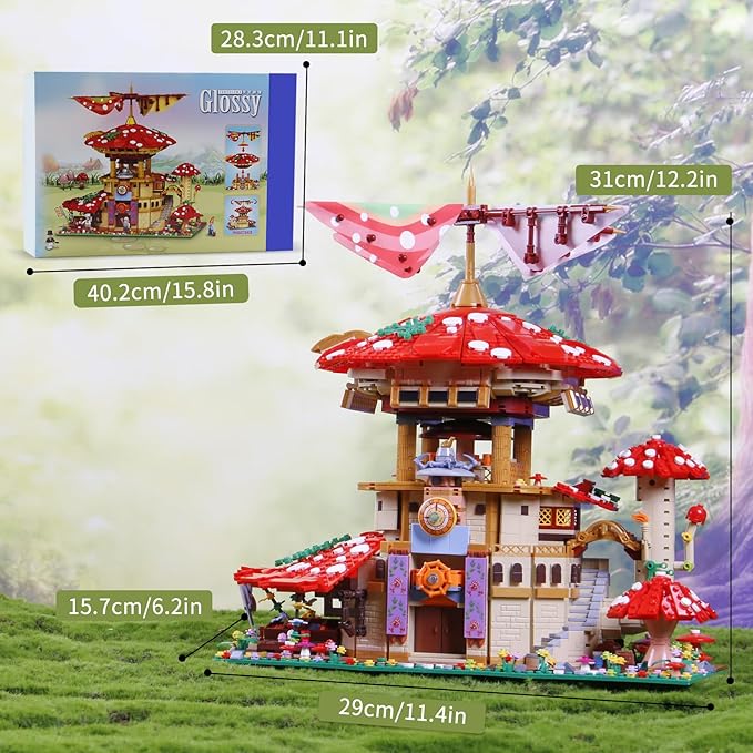 2763PCS Mushroom House Building Blocks,Creative Ideals Ganoderma Hotel Building Blocks, Perfect Choice for 6+ Boys, Girls or Adults
