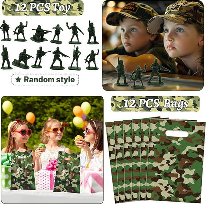 122 PCS Army Party Favors, Military Camo Temporary Tattoos Slap Bracelets Keychains Stickers Badges Goodie Bags Soldiers Figures for Army Birthday Party Decorations Gifts for Kids Classroom Rewards