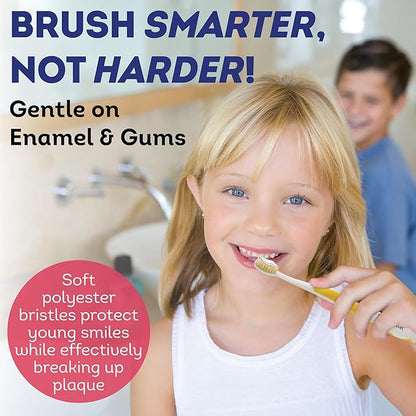 MOUTHWATCHERS Extra Soft Kids Toothbrush, Manual Flossing Toothbrushes, Ultra Clean, Pink Childrens Toothbrush, Good for Sensitive Teeth and Gums, by Dr. Plotka's