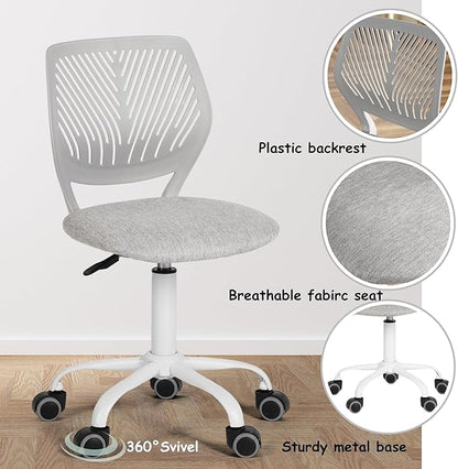 Homy Casa Armless Home Office Desk Chair, Colorful Task Chair with Soft Mesh Padded Cushion, Height Adjustable Swivel Study Computer Chair for for Girls Boys Teens (Grey, 1PC)