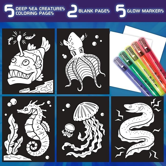 Crayola Glow Fusion - Deep Sea Critters (12pcs), Glow in the Dark Markers, Sea Creature Coloring Pages, Gift for Boys & Girls, Ages 8+