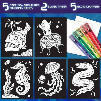 Crayola Glow Fusion - Deep Sea Critters (12pcs), Glow in the Dark Markers, Sea Creature Coloring Pages, Gift for Boys & Girls, Ages 8+
