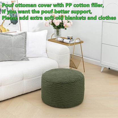 Pouf Ottoman Stuffed 20x20x12 Inches Floor Pouf Plush Fiber Ottoman Foot Rest Under Desk Foot Stool for Living Room Bedroom (Green)