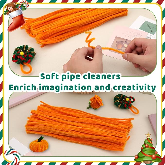 Orange Pipe Cleaners, 100PCS Pipe Cleaners Craft Supplies, Golden Pipe Cleaners Bulk Fuzzy Sticks for DIY Art and Craft Projects Home Decoration