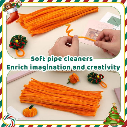 Orange Pipe Cleaners, 100PCS Pipe Cleaners Craft Supplies, Golden Pipe Cleaners Bulk Fuzzy Sticks for DIY Art and Craft Projects Home Decoration