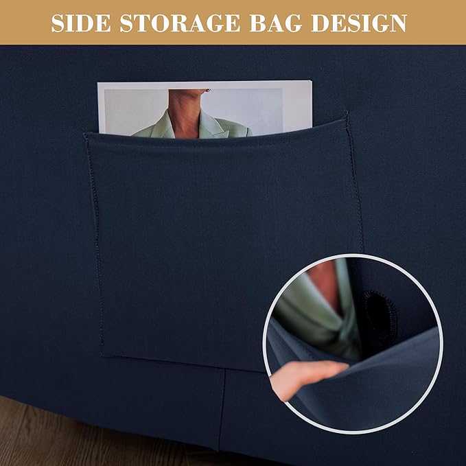 Jin Le 4 Pieces Recliner Cover Stretch Recliner Chair Cover 1 Seater Recliner Couch Covers Sofa Covers Stretch Soft Furniture Protector with Elastic Bottom and Ties for Kids Pet(Recliner, Navy)