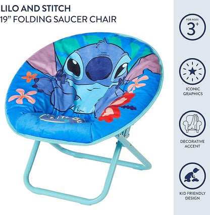 Idea Nuova Disney Stitch 19” Frame Folding Toddler Saucer™ Chair with Cushion, Ages 3+