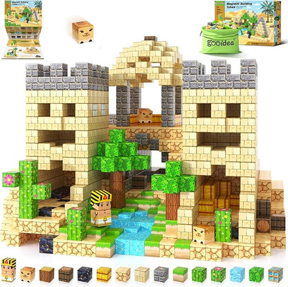 Gooidea Large Magnetic Blocks Kids Toys, Sensory Learning Toys, Mine Magworld Building Craft, Desert Construction Set, 1“ Magnetic Building Cubes, Game Gift for 3+ Year Old Boys Girls