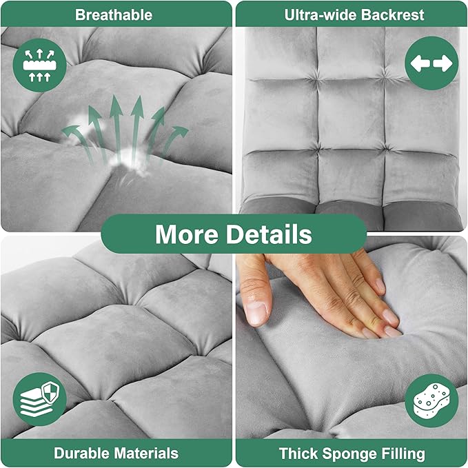 YSSOA Floor Chair Folding with Back Support Convertible Comfy Chair Memory Foam Padded Sleeper Recliner Sofa Chair Gaming Chair Floor for Bedroom Working Meditation Reading Adults Kids Grey