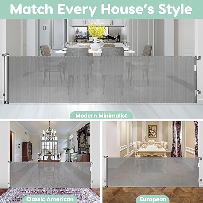 155 Inch Extra Wide Baby Gate Retractable Baby Gates Extra Wide Baby Gates for Large Openings Extra Long Baby Gate Indoor Extra Large Baby Gate Mesh Dog Gates for Doorways Pet Gate Outdoor Safety Gate