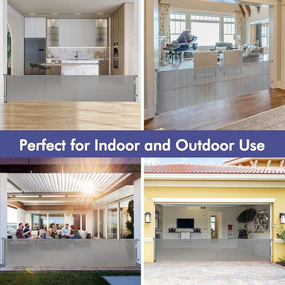 145 Inch Extra Wide Retractable Baby Gate for Large Openings Long Baby Gate Indoor Outdoor Mesh Baby Gate Retractable Gate Dog Gates for The House Extra Wide Retractable Dog Gate for Doorways, Gray