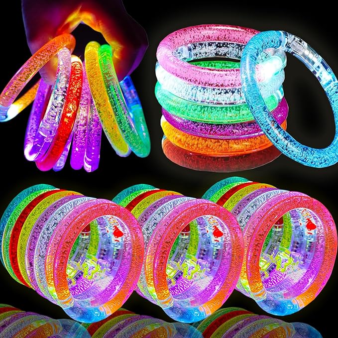 24 Pack Glow In The Dark LED Bracelets,Light Up Bracelets Glow Sticks,Birthday Carnival Neon Party Supplies for Kids Adults,8 Color Glow Sticks Bracelets,Light up Toys Halloween Party Favors