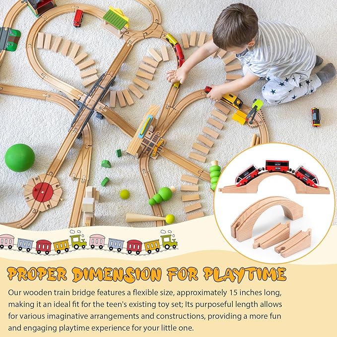 Kigley Wood Train Track Expansion Wooden Train Track Accessories Wooden Bridge for Most Major Toy Railway