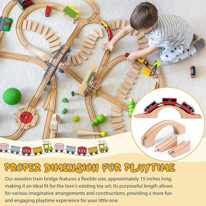 Kigley Wood Train Track Expansion Wooden Train Track Accessories Wooden Bridge for Most Major Toy Railway