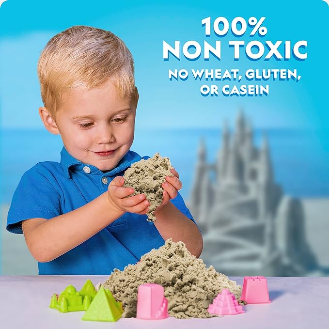 National Geographic Moon Sand - 24 Lb. Bulk Play Sand Kit with 6 Castle Molds (Natural) - A Fun No Mess Sensory Activity, Kids Fake Sand Play Set, Sensory Bin Filler