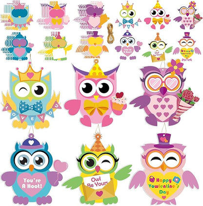 Qyeahkj 36 Sets Valentine's Day Craft for Kids DIY Owl Craft Kit Valentines Decoration Ornament Valentine's Day Arts and crafts for Classroom Home Fun Activities Kindergarten