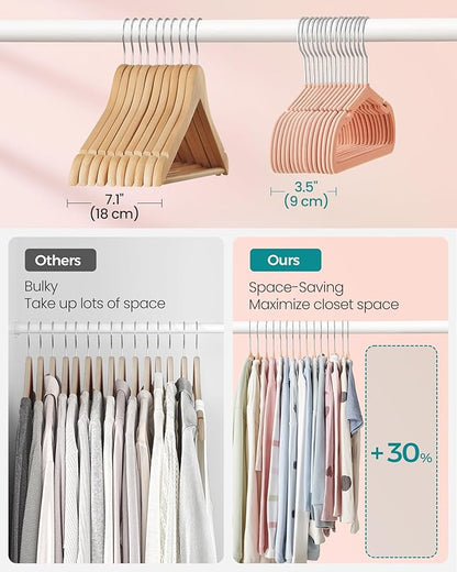 SONGMICS Kids Hangers 50 Pack, 14 x 8 Inches, Baby Hangers for Closet, Non-Slip Velvet Hangers, Childrens Hangers, Space-Saving Clothes Hangers, Wide Shoulder Notches, Coral Pink UCRF038R01