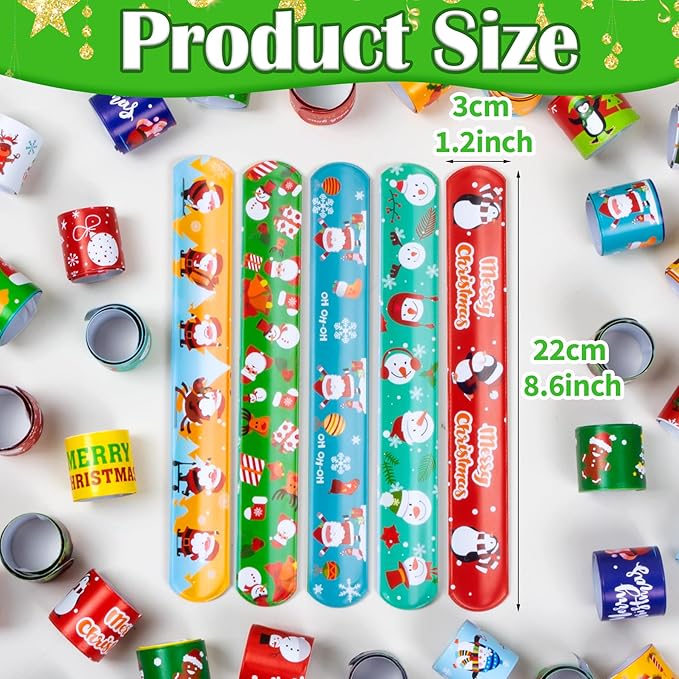 48 Pieces Christmas Slap Bracelets for Kids, 24 Styles Colorful Christmas Slap Wristbands Bulk for Kids Christmas Party Favors Toys Prizes Goodie Bags Fillers