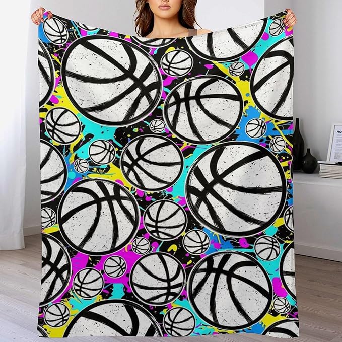 Basketball Throw Blanket - Soft Flannel Sports Basketball Blankets for Girls Boys Kids Basketball Lovers - Warm Basketball Throw Blankets for All Season Lap, Chair, Sofa - 50"x40"