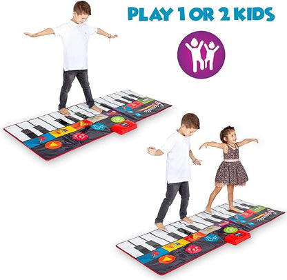 Abcotech Kids Floor Piano Mat | Giant Dance Floor Keyboard Sensory Toys | Play, Record, Playback and Demo Modes - 8 Musical Instruments and Sounds for Kids Music - 70" Toddler Piano Play Mat 24 Keys