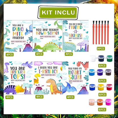 Valentines Day Gifts for Kids,24 Set 3D Puzzles Dinosaur DIY Painting Kit,Funny Dino Valentine Exchange Cards for Boys Girls Toddler School Class Classroom Party Favors (24)