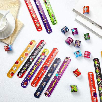 Marsui 48 Pcs Bowling Slap Bracelets Bulk Bowling Party Favors Snap Bracelets Bracelets Wristbands for Classroom Prizes Bowling Party Decorations Birthday Party Favors Gifts Supplies, 24 Designs