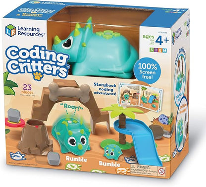 Learning Resources Coding Critters Rumble & Bumble - 23 Pieces, Ages 4+, Educational Learning Games, Screen-Free Early Coding Toy For Kids, Interactive STEM Coding Pet