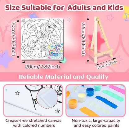 6 Pack Unicorn Paint by Numbers for Kids - Glow in The Dark Predrawn Canvas, Arts and Crafts with 50 Paints,12 Brushes 2 Easels, DIY Acrylic Oil Painting Kits for Boys Girls Beginners, Home Wall Decor