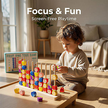 Wooden Fruit Sorting Stacking Toys for Toddlers - Montessori Logic Puzzle Game, Color Matching & Fine Motor Skills Educational Learning Gift for 3 4 5 Year Old Kids, Brain Teaser with Fruit Blocks