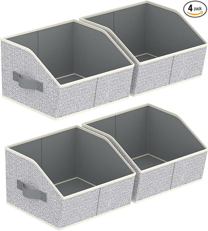 Homsorout Storage Bins for Shelves - Small Trapezoid Closet Shelf Organizer, Fabric Organization Bins with Handles, Storage Baskets for Clothes, Towel, Purse, 4 Pack, Light Gray